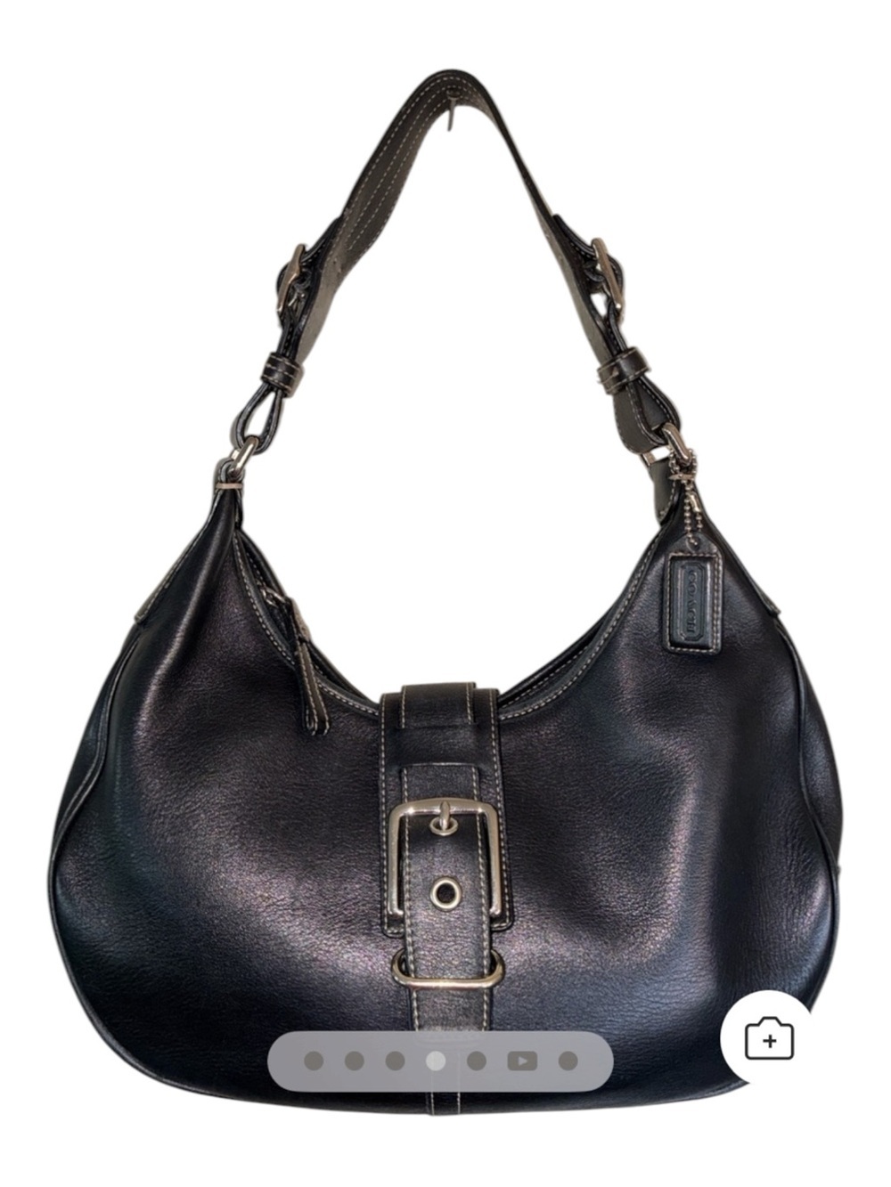 COACH VTG Hamptons 7548 Black Leather mid-sized Buckle Hobo, with dust bag. Euc